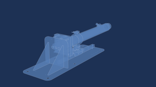 Blueprint-style x-ray view of the full test stand